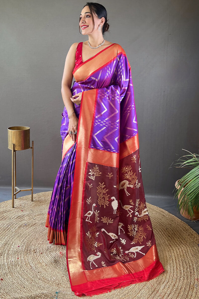 Brood Purple Soft Banarasi Silk Saree With Nebula Blouse Piece - Surats Fabric