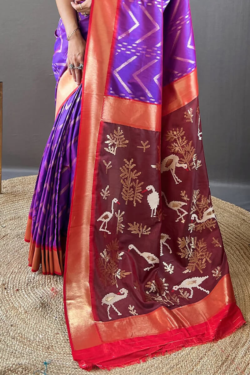 Brood Purple Soft Banarasi Silk Saree With Nebula Blouse Piece - Surats Fabric