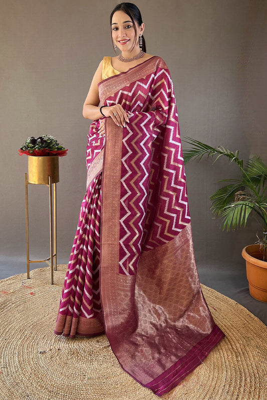 Breathtaking Purple Cotton Silk Saree With Majesty Blouse Piece - Surats Fabric
