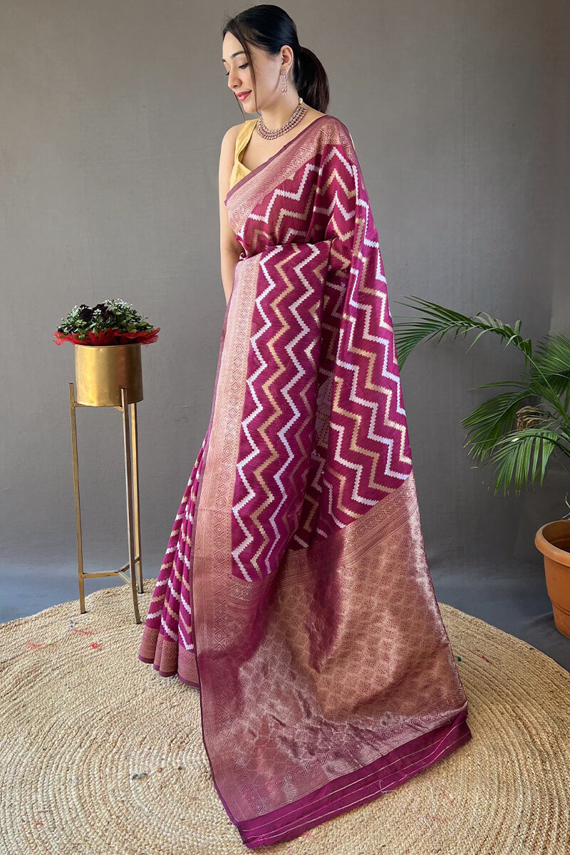 Breathtaking Purple Cotton Silk Saree With Majesty Blouse Piece - Surats Fabric