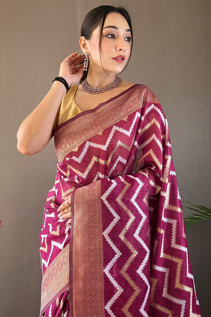 Breathtaking Purple Cotton Silk Saree With Majesty Blouse Piece - Surats Fabric