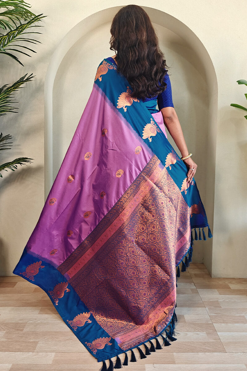 Breathtaking Lavender Soft Banarasi Silk Saree With Invaluable Blouse Piece - Surats Fabric