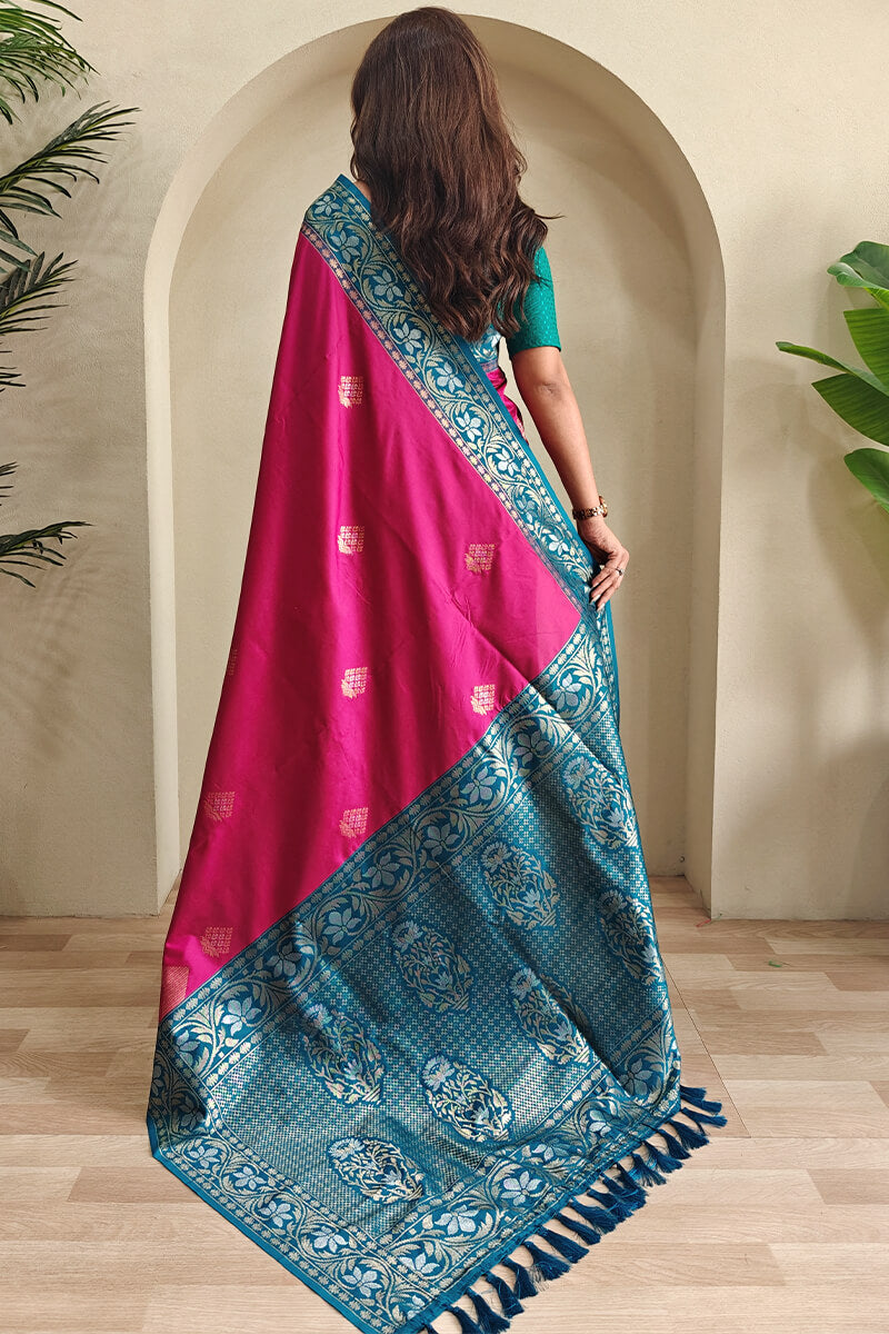 Blissful Dark Pink Soft Banarasi Silk Saree With Fancifull Blouse Piece - Surats Fabric