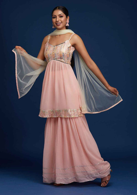 Baby Pink Mirrorwork Georgette Designer Salwar Suit