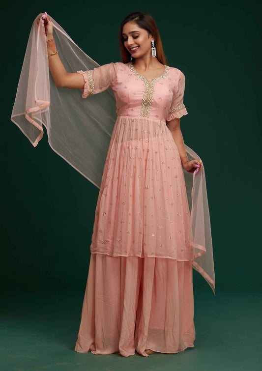 Baby Pink Pearlwork Georgette Designer Salwar Suit