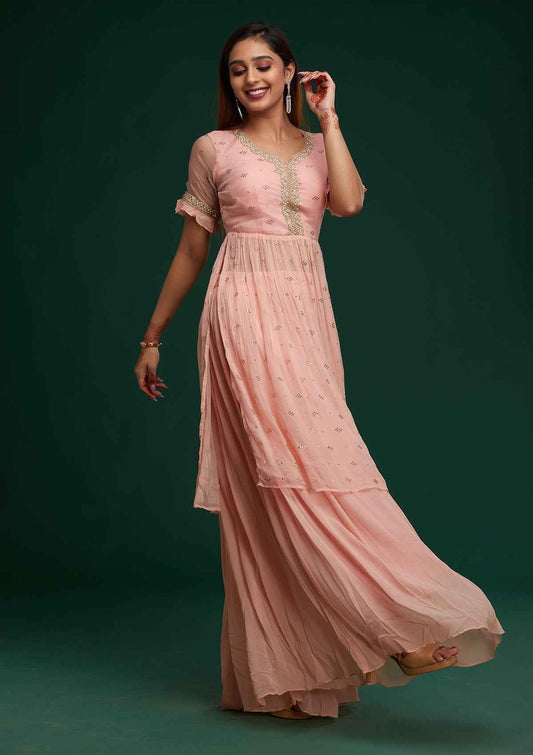 Baby Pink Pearlwork Georgette Designer Salwar Suit