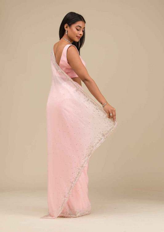 Baby Pink Cutdana Georgette Saree