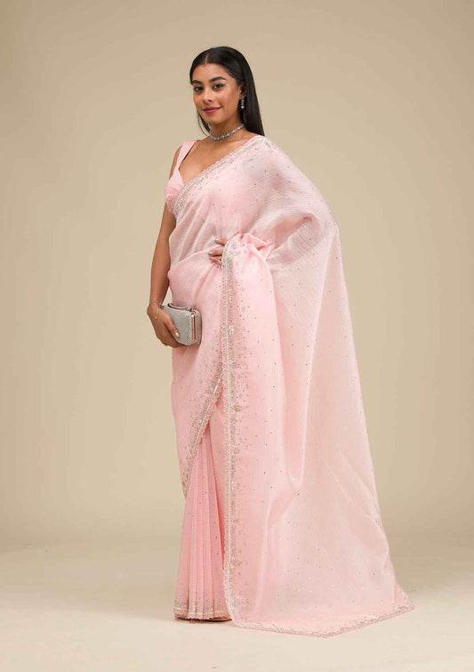 Baby Pink Cutdana Georgette Saree
