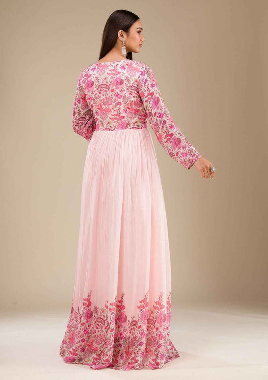 Baby Pink Printed Georgette Readymade Salwar Suit