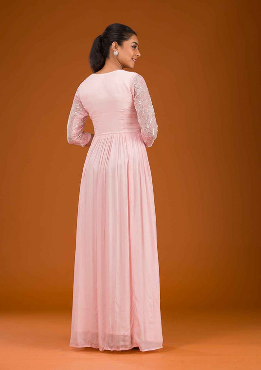 Baby Pink Sequins Georgette Readymade Salwar Suit