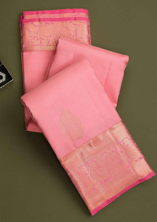 Baby Pink Gold and Silver Zariwork Pure Silk Saree
