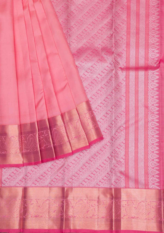 Baby Pink Gold and Silver Zariwork Pure Silk Saree