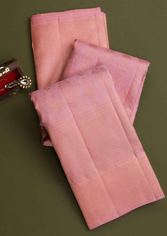 Baby Pink Copper Zariwork Pure Silk Saree