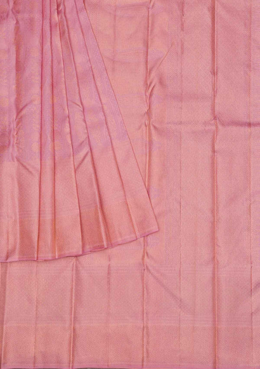 Baby Pink Copper Zariwork Pure Silk Saree