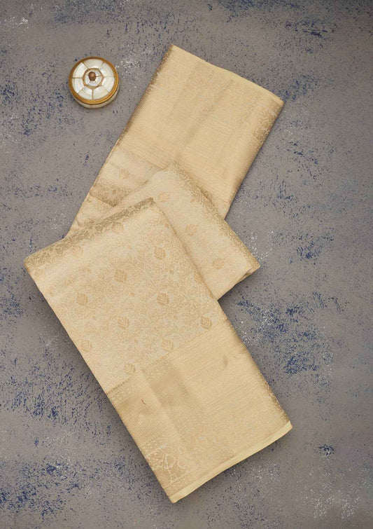 Cream Zariwork Pure Silk Saree