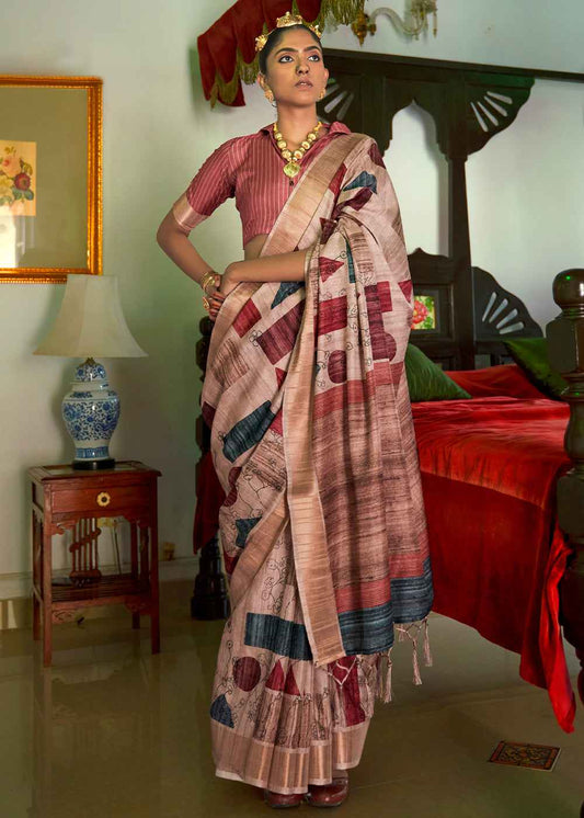 Oriental Pink Digital Printed Party Wear Banarasi Silk Saree