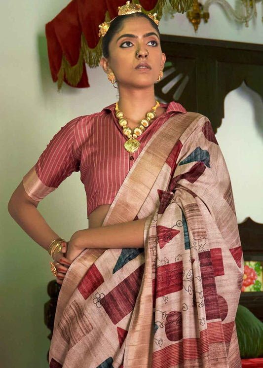 Oriental Pink Digital Printed Party Wear Banarasi Silk Saree