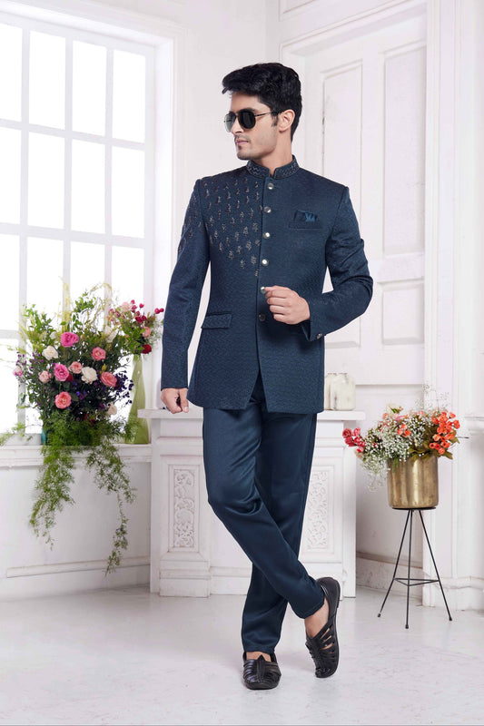 Dark Teal Imported Jodhpuri Suit for Men