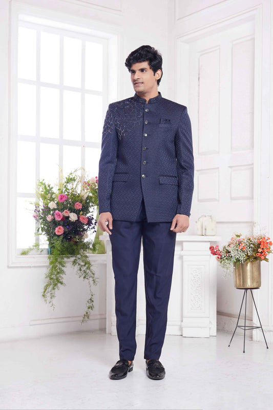 Navy Blue Imported Jodhpuri Suit for Men