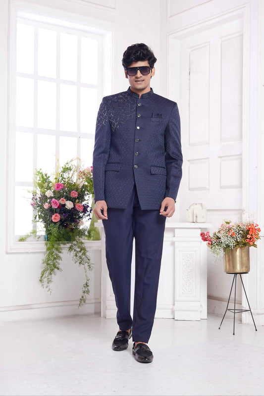 Navy Blue Imported Jodhpuri Suit for Men