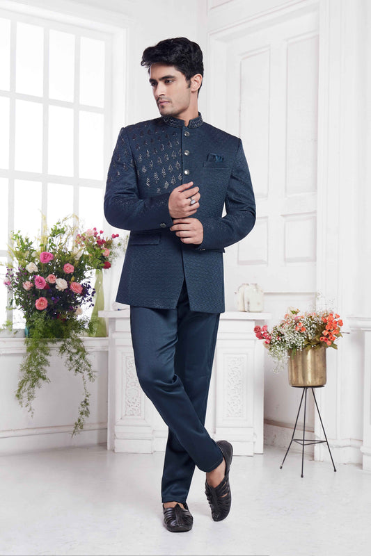 Dark Teal Imported Jodhpuri Suit for Men